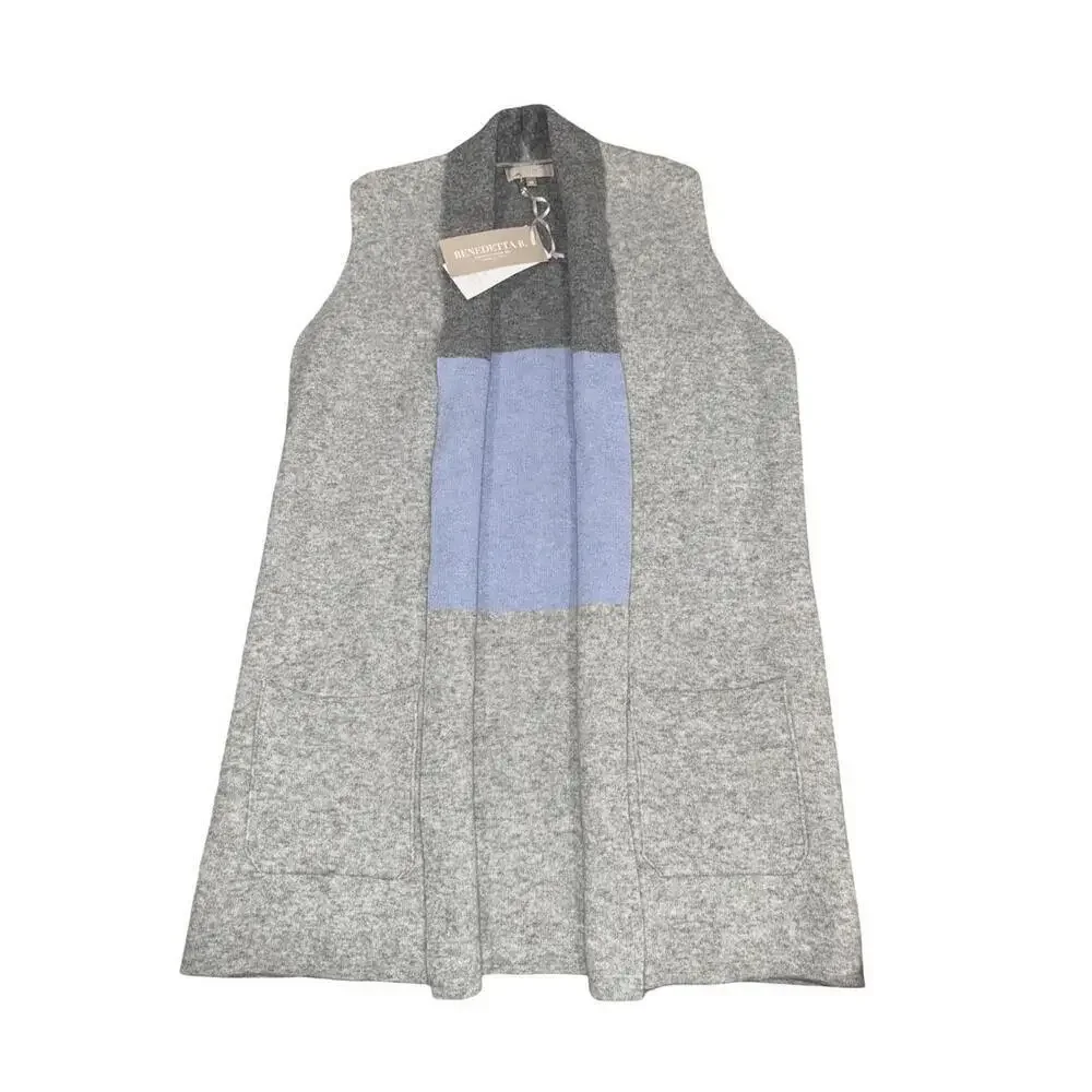Benedetta B. Womens M Sleeveless Cardigan Wool Cashmere Blend Open Front Pocket - Picture 1 of 4